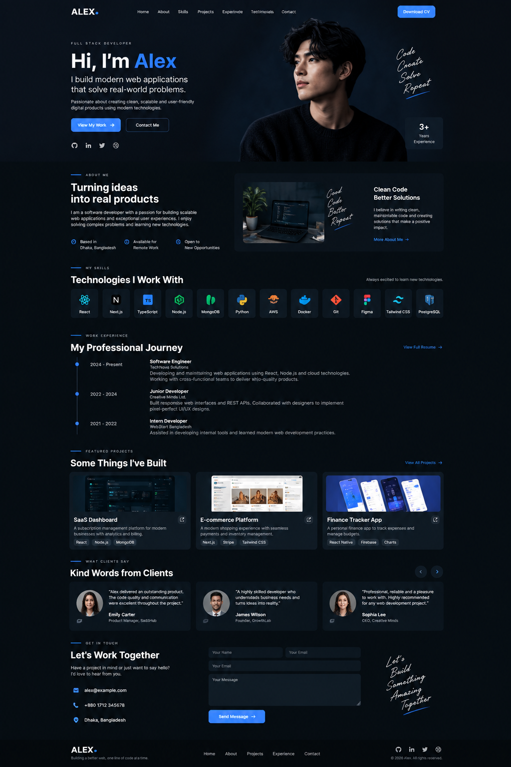 Minimal Dark sample website